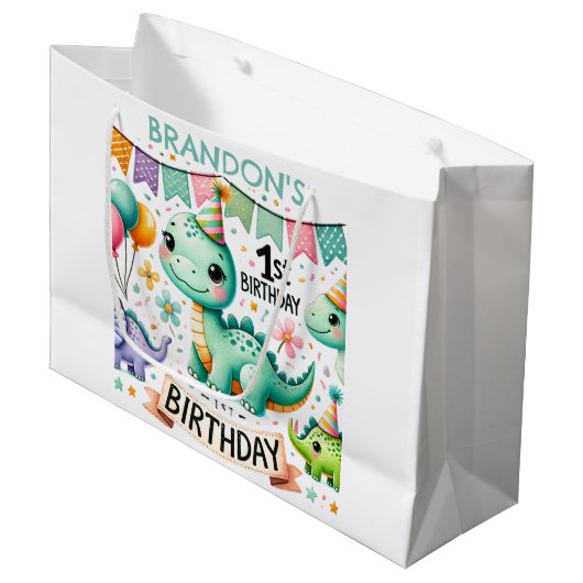 恐竜Dino 1st誕生日パーティー ラージペーパーバッグ (正面アングル)