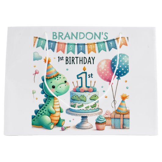 恐竜Dino 1st誕生日パーティー ラージペーパーバッグ (正面)