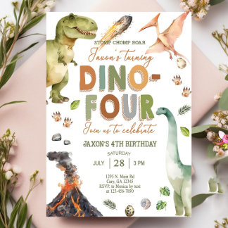 恐竜DINO FOUR男の子4歳の誕生日の招待状4 招待状