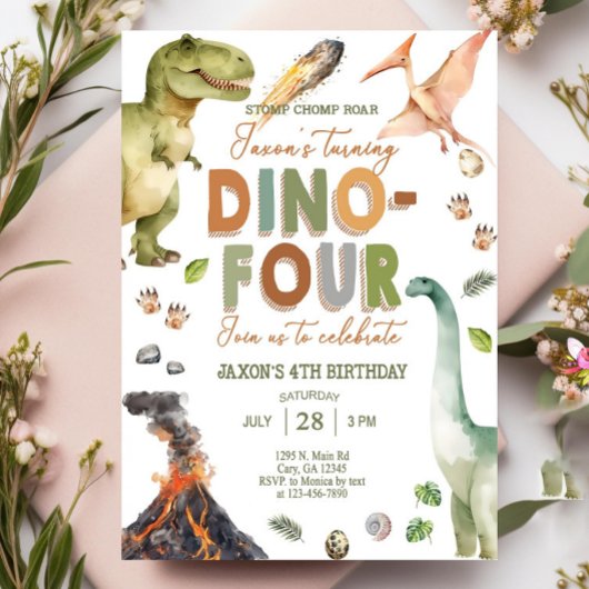 恐竜DINO FOUR男の子4歳の誕生日の招待状4 招待状