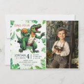 恐竜Dino-Four 4歳の誕生日パーティー写真 招待状 (正面)