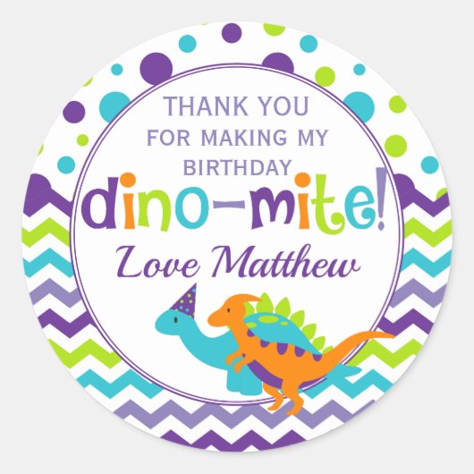 恐竜Dino Miteありがとう誕生日パーティー ラウンドシール (正面)