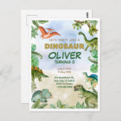 恐竜Dino Tレックス誕生日招待状はがき ポストカード (正面/裏面)