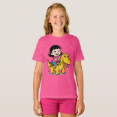 恐竜Tシャツに乗る冒険好きな女の子 Tシャツ (正面フル)