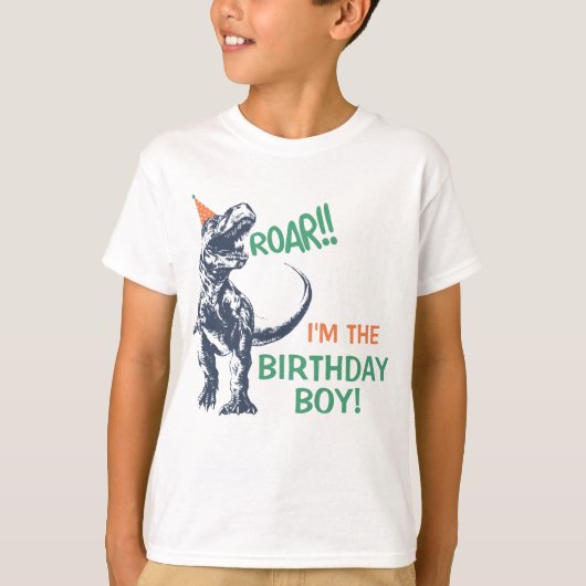 恐竜Tレックスのパーティーハット誕生日Boy Shirt Tシャツ (正面)