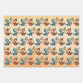 恐竜Tレックスをテーマにしたパーソナライズされた誕生日 ラッピングペーパーシート (正面3)