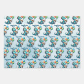 恐竜Tレックスをテーマにしたパーソナライズされた誕生日 ラッピングペーパーシート (正面2)