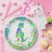 恐竜Tレックスカラフル水彩誕生日パーティー ペーパープレート (パーティー)