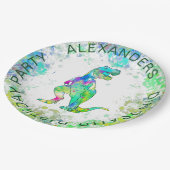 恐竜Tレックスカラフル水彩誕生日パーティー ペーパープレート (アングル)