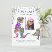 恐竜Tレックスガールズバースデーパーティー紫 招待状 (スタンド正面)