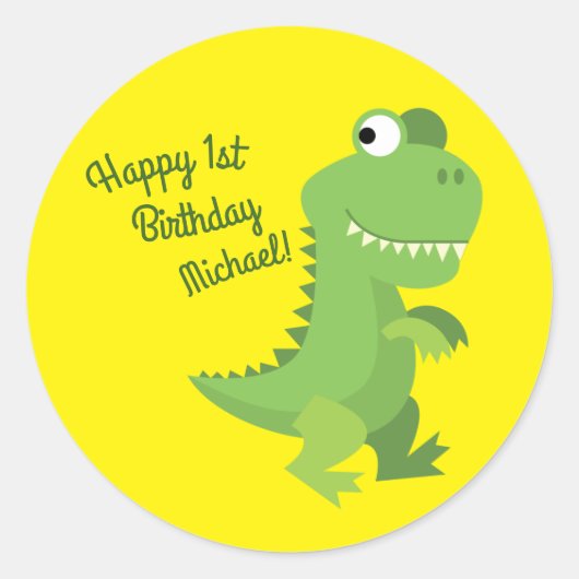 恐竜Tレックスキッズ1st誕生日Dinoパーティー ラウンドシール (正面)