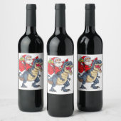 恐竜Tレックスクリスマスサンタボーイズメンズガールズクリスマス ワインラベル (ボトル)