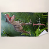 恐竜Tレックスジャングルグリーンジュラシックワールド ビーチタオル (正面)