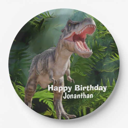 恐竜Tレックスジャングルジュラシック世界の背景 ペーパープレート (正面)