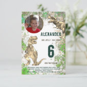 恐竜Tレックスジャングル誕生日パーティー写真 招待状 (スタンド正面)