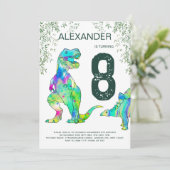 恐竜Tレックスジャングル8thバースデーパーティーグリーン 招待状 (スタンド正面)