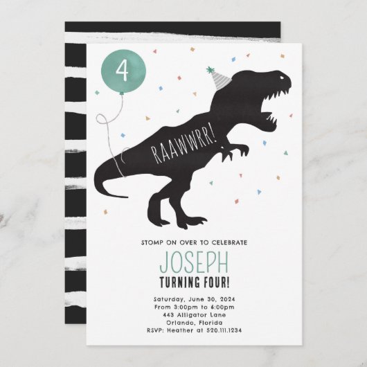 恐竜Tレックスバースデーパーティー招待状 招待状 (正面/裏面)