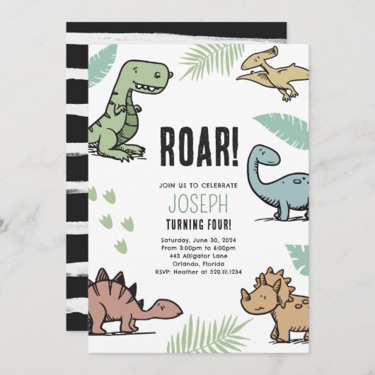 恐竜Tレックスバースデーパーティー招待状 招待状 (正面/裏面)