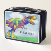 恐竜Tレックスパーソナライズされた メタルランチボックス (裏面)