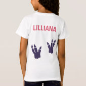 恐竜Tレックスパーティーハットピンクパープル誕生日ガール Tシャツ (裏面)