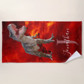 恐竜Tレックスファイアジュラシックワールド ビーチタオル (正面)