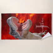 恐竜Tレックスファイアレッドジュラシック世界 ビーチタオル (正面)