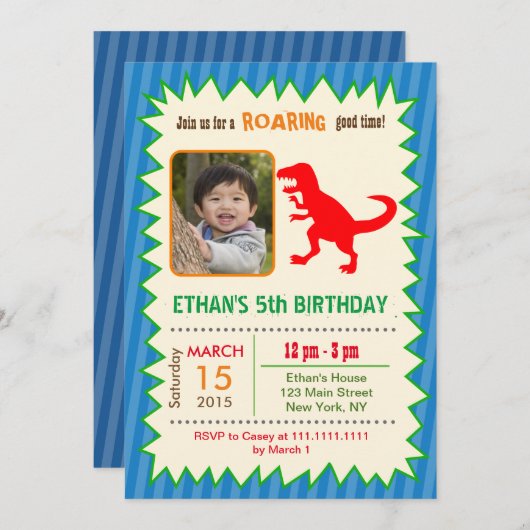 恐竜Tレックス写真誕生日招待状 招待状 (正面/裏面)