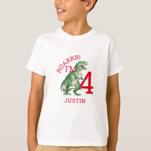 恐竜Tレックス少年の4歳の誕生日Tシャツ Tシャツ