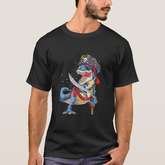 恐竜Tレックス海賊ジョリーロジャーハロウィーン Tシャツ (正面)