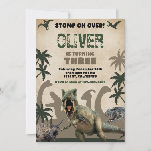 恐竜Tレックス誕生会 招待状 (正面)