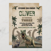 恐竜Tレックス誕生会 招待状 (正面/裏面)