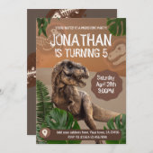 恐竜Tレックス誕生日テーマパーティー 招待状 (正面/裏面)