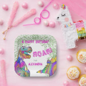 恐竜Tレックス誕生日パーティーピンク ペーパープレート (パーティー)