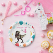 恐竜Tレックス誕生日ピンク ペーパープレート (パーティー)