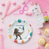 恐竜Tレックス誕生日ブルー ペーパープレート (パーティー)