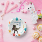 恐竜Tレックス誕生日ブルー ペーパーボウル (パーティー)