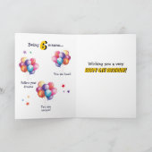 恐竜Tレックス金ゴールド第6誕生日バルーンカード カード (内部)