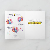 恐竜Tレックス金ゴールド第7誕生日バルーンカード カード (内部)