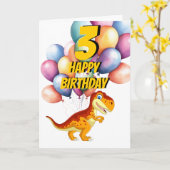 恐竜Tレックス金ゴールド3rd誕生日バルーンカード カード (黄色い花)