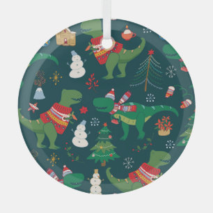 恐竜Tレックス：クリスマス新年。 ガラスオーナメント