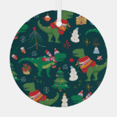 恐竜Tレックス：クリスマス新年。 ガラスオーナメント (裏面)