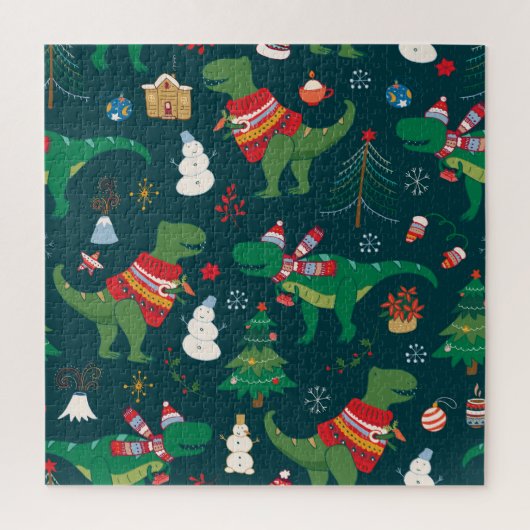 恐竜Tレックス:クリスマス新年。 ジグソーパズル (縦)