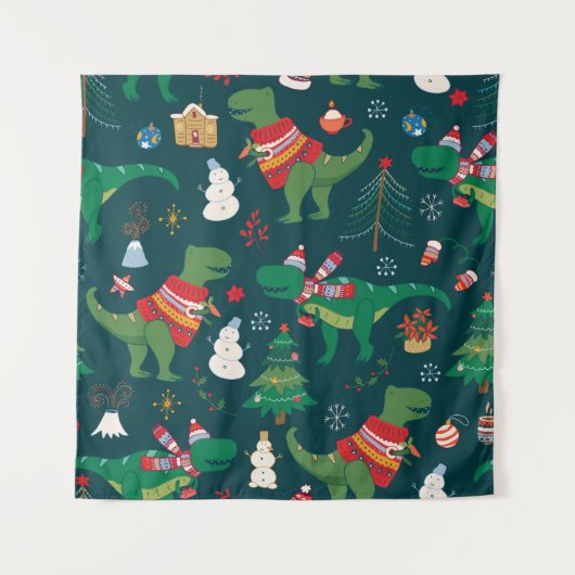 恐竜Tレックス：クリスマス新年。 タペストリー (正面)