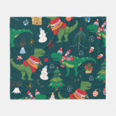 恐竜Tレックス:クリスマス新年。 フリースブランケット (正面(横))