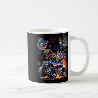 恐竜T-レックスとモンスタートラックイーグルアメリカ国旗 コーヒーマグカップ