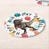 恐竜T=レックス誕生日 ラウンドペーパーコースター (アングル)