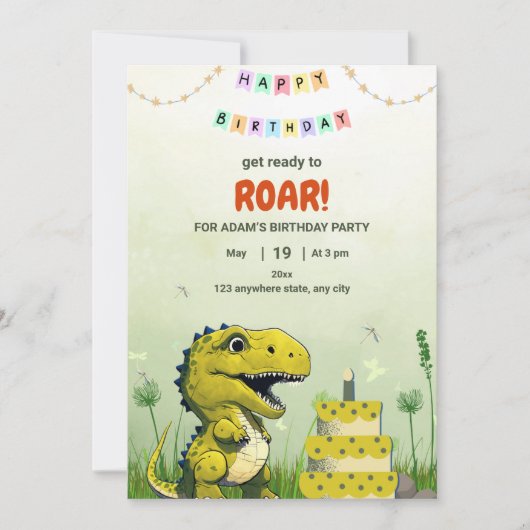 恐竜T-Rexの誕生日招待状 男の子 T-Rexパーティー 招待状 (正面)