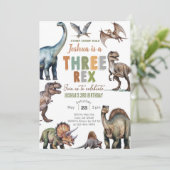 恐竜THREE-REX男の子3歳の誕生日招待状 招待状 (スタンド正面)