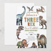 恐竜THREE-REX男の子3歳の誕生日招待状 招待状 (正面/裏面)