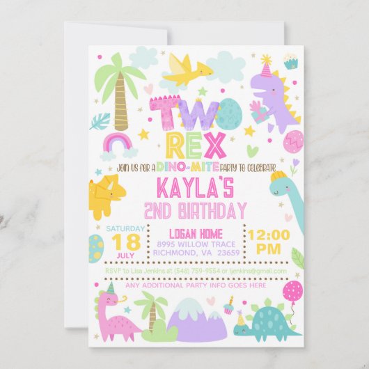 恐竜TWOレックス2nd誕生日招待状 招待状 (正面)